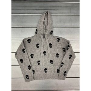 Aqua Hooded Sweater Womens XS Gray Black Skull Hoodie 100% Cashmere Goth